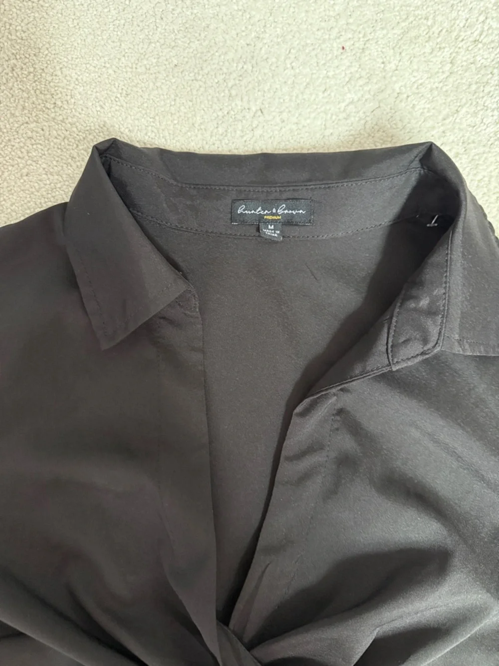 Twist-Front Cropped Blouse with Collared Neck - Black - Picture 8 of 14